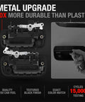 Toyota Tacoma Exterior Front Driver And Passenger Door Handle Set For Front Left And Right Upgraded Metal Textured Black OEM Replacement For 1995 2004 Models Built Tough And Easy Install displayed with metal durability features.