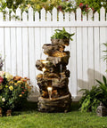 Outdoor Water Fountain With 5 Tiers Cascade Design Realistic Tree Trunk Style LED Lights For Garden 40 Inch