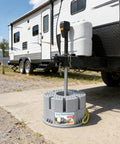 Six Inch Height Trailer Jack Block Heavy Duty 40000 Lbs RV Camper Stabilizer Blocks in use under travel trailer