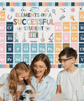 Teacher with students observing educational chart, Periodic Table Elements Bulletin Board Decorations Set For Classrooms And Labs 104 Paper Cutouts With Adhesive Dots Chemistry Wall Decor For High School Science Rooms Totally Cool Science Elements Theme For Walls And Party Supplies.