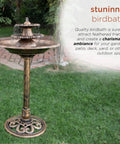 3 Tier Pedestal Outdoor Fountain With Birdbath Bronze Finish 35 Inch Tall Vintage Style Water Cascade in garden setting