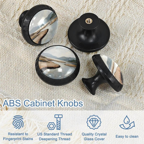 Coast Style Crystal Glass Cabinet Knob Set 4 Pack Round Drawer Pulls on textured fabric background