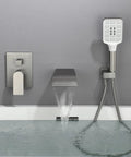 Wall Mount Bathtub Faucet With Hand Shower And Waterfall Tub Spout, Complete Tub And Shower Faucet Set With Rough In Valve Trim Kit in Brushed Nickel Finish