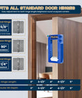 Pro Grade Door Hinge Mounting Template Kit With Mortise Opener And Locking Clips For Three To Five Inch Hinges in use on wooden door frame.