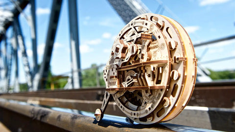 Mechanical Monowheel 3D Puzzle Kit Unicycle Style Wooden Steampunk Build For Adults Self Rolling Brain Teaser Model Kit Made Of Wood Family Friendly Craft Set Hands On Fun And Mental Challenge, wooden monowheel on rail