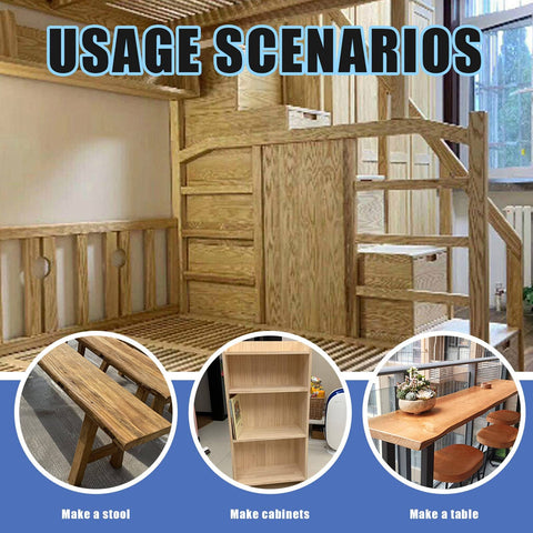Image showing wooden bunk bed, stool, cabinet, and table made with 128Pcs M6 Wood Hardware Kit For Baby Cribs And Furniture.