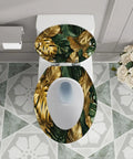 Elongated Resin Toilet Seat for Bathroom in leafy green and gold design, measuring 14.5" x 18.5" for a stylish addition.