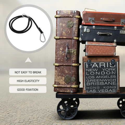 One Meter Motorcycle Luggage Strap Bungee Cord with Carabiner Hooks on vintage luggage cart