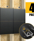 Heavy Duty Metal Pegboard Panels 4 Pack With 50 Hooks Black Wall Organizer in use showcasing dimensions and hole size