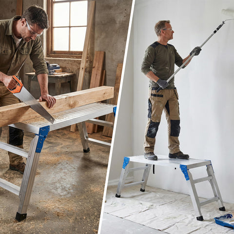 Height Adjustable Work Platform And Folding Aluminum Step Ladder Portable And Lightweight Yet Built Tough With 330 Lb Rating Perfect For Vehicle Washes Window Cleaning Do It Yourself Projects And Maintenance