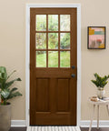 Rich Dark Walnut Gel Stain Water Based Finish Delivers A Hella Smooth No Drip Surface On Furniture Doors And Indoor Wood Trim Fast Drying With Low Odor, showcasing an exterior door with glass panels.