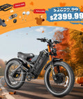 Kick Some Serious Dirt With This 2025 Dual Motor Electric Bike For Adults featuring large fat tires, sleek black design, and durable construction.