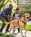Man and child using Built Tough Ultra Strong 12kN Carabiner Clips 3.2 Inch Aluminum for securing large dog leash outdoors