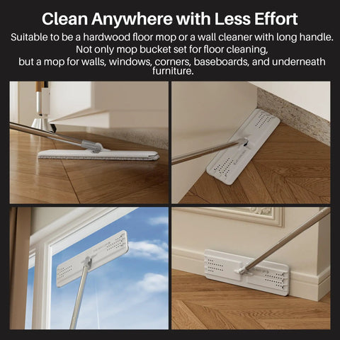 Two Tank Wash And Dry Mop And Bucket Set With Long Handle Flat Mop for Floor and Wall Cleaning on wood and glass surfaces