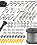 Heavy Duty One Eighth Inch Wire Rope Kit 165FT Stainless Steel Cable With M5 Turnbuckles, Hooks, Clamps, Thimbles And Carabiners