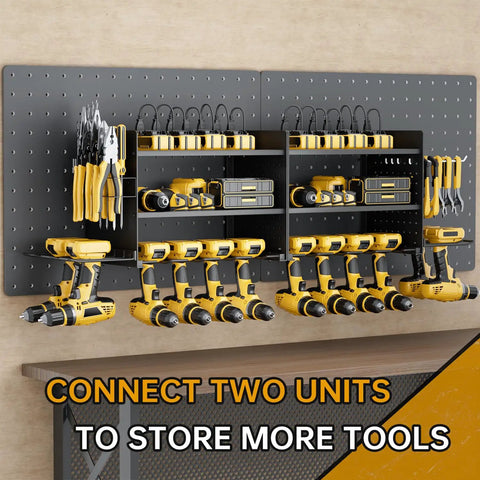 Power Tool Organizer Wall Mount With 3 Layer Design And Eight Drill Slots, Heavy Duty Tool Shelf Rack For Garage Storage