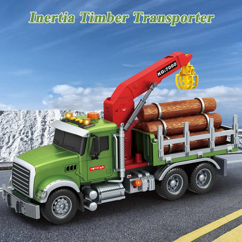 Epic 15 Inch Logging Truck Toy For Kids Ages 3 To 8 With Loading Crane And Six Timber Trunks Lights And Sounds Friction Powered Farm Vehicle Gift For Boys And Girls Birthday