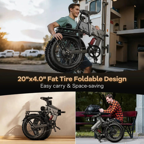 Person lifting 1500W Folding Electric Bike For Adults With Removable 52V 20Ah Battery, Mountain Gray from a vehicle