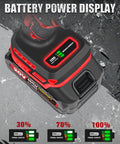 Close-up of power display on a 20V battery charger for Brushless 20V Cordless Drill Driver Kit With 2.0Ah Battery And Charger.