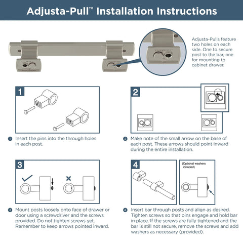 Adjusta-Pull installation instructions for Matte Black Cabinet Handles Five Pack Adjustable Drawer Pulls