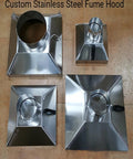 Heavy-Duty Stainless Steel Fume Extraction Arm With Square Hood, 4-Inch Flexible Smoke Collector For Welding And Shop Dust Cleanup, multiple fume hoods displayed.