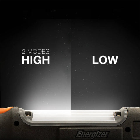 High and low light modes on HC550 LED Flashlight Pack of 2, Water Resistant Magnetic Work Light with AA Batteries Included.