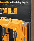 Tough As Nails Two In One Cordless Nailer And Brad Nailer Combo showing adjustable nail depth for precise applications.