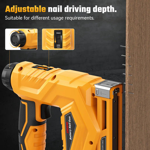 Tough As Nails Two In One Cordless Nailer And Brad Nailer Combo showing adjustable nail depth for precise applications.