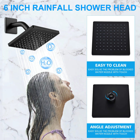 6 inch rainfall shower head from Single-Handle Tub And Shower Faucet Set With Pressure-Balancing Valve Included, matte black system