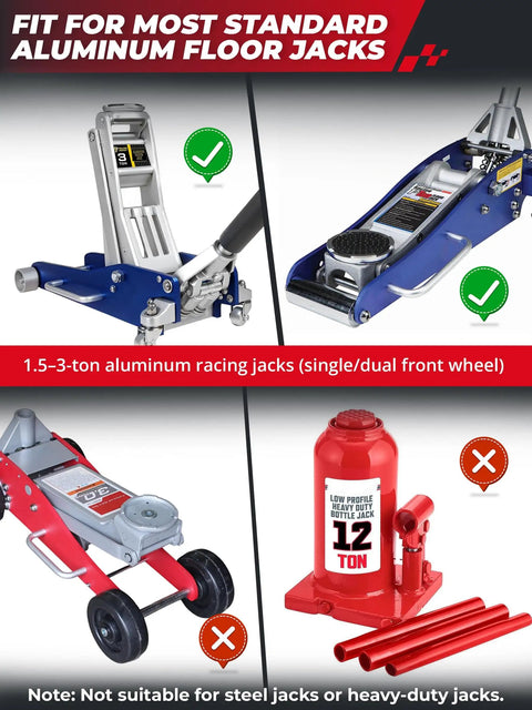 Diagram showing Heavy Duty Aluminum Floor Jack Wall Mount For 1.5 To 3 Ton Low Profile Jacks Universal Holder with compatibility check.
