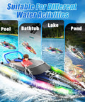 RC Boat With LED Lights For Pools And Lakes, Dual Speed Remote Control Watercraft, Self Righting, Waterproof, and Fun Bath Toy