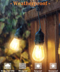 52 Ft Outdoor String Lights With 30 Incandescent Bulbs UL Listed Commercial Quality Edison Patio Cafe Market Lights in rain