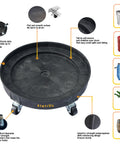 Heavy Duty Drum Dolly Cart For 30 And 55 Gallon Drums Up To 900 Lb Capacity With 2 Tier Platform And 5 Swivel Casters Black Plastic Barrel Carrier
