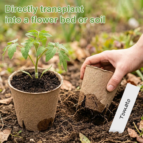 Hand transplanting 60 Pack 3.15 Inch Biodegradable Seed Pots With Drainage Holes Germination Starter Pots Kit Plus 100 Plant Labels