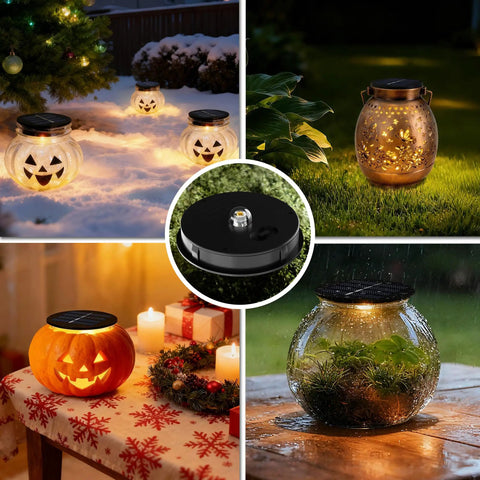4 Pack Solar Light Replacement Tops For Outdoor Lanterns Top 3.14 Inch Round Panels And Bottom 2.87 Inch Weatherproof LED Modules