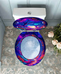 UV Reactive Round Toilet Seat for Bathroom featuring colorful abstract design, installed above a toilet in modern bathroom.
