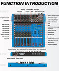 Diagram of Six Channel Pro Audio Mixer With 48V Phantom Power USB Bluetooth MP3 Input Built In 16 DSP Effects Stereo Digital Interface