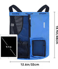 Mesh Drawstring Swim Bag With Wet Pocket For Gym And Pool Gear, Lightweight Wet Dry Compartment displayed with a tablet, 12.6x18.9 inches.