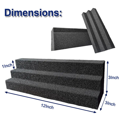 Top Shelf 16 Pack Acoustic Foam Wedges And Corner Blocks For Professional Sound Dampening Home Studio Treatment Ultra Rock Solid High Density Noise Control Panels 3-inch thick wedges with dimensions shown.