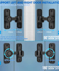 Sliding Barn Door Lock Latch Hardware 90 And 180 Degree Dual Slide Lock for home security doors shown installed on blue doors.