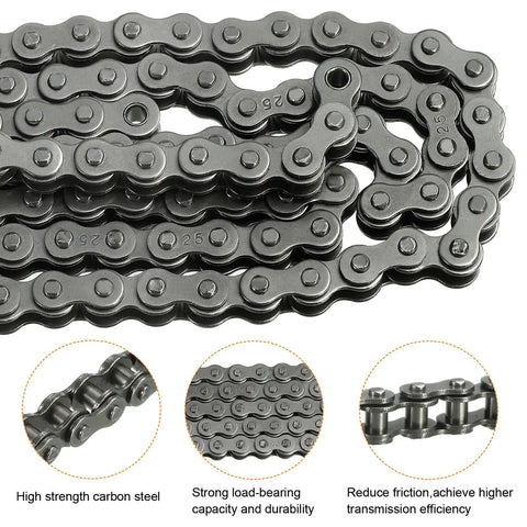 One Quarter Inch Pitch Roller Chain, Three Feet Long, 144 Links, Carbon Steel With Two Free Master Links, heavy-duty design.