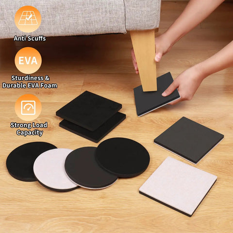 5 Inch Square Felt Furniture Movers Sliders Eight Pack Reusable Heavy Duty Moving Pads For Hardwood Floors No Sweat Glide Under Beds Sofas Fridges And Couches Protect Floors And Move Heavy Items Quickly Beige in use lifting sofa leg