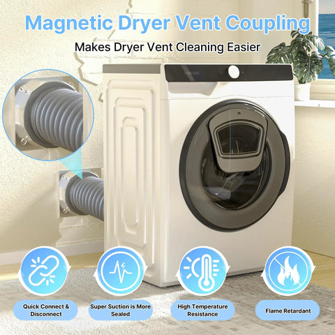Magnetic Dryer Vent Connector With Quick Connect Hose Coupling And Strong Magnetic Seal For 4 Inch Dryer Vent Hose on dryer