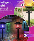 4 Pack Solar Bug Zapper Outdoor Waterproof 2 in 1 Mosquito Zapper And LED Light Fly Trap Lamp in garden setting, day and night use