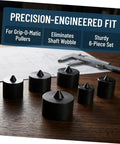 Heavy Duty Metal Shaft Protector Caps That Fit Grip-o-Matic Pullers Perfectly For Precision Spindle End Guards, six-piece set.
