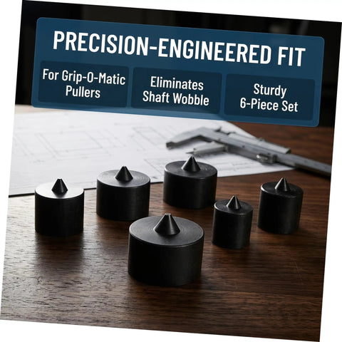 Heavy Duty Metal Shaft Protector Caps That Fit Grip-o-Matic Pullers Perfectly For Precision Spindle End Guards, six-piece set.