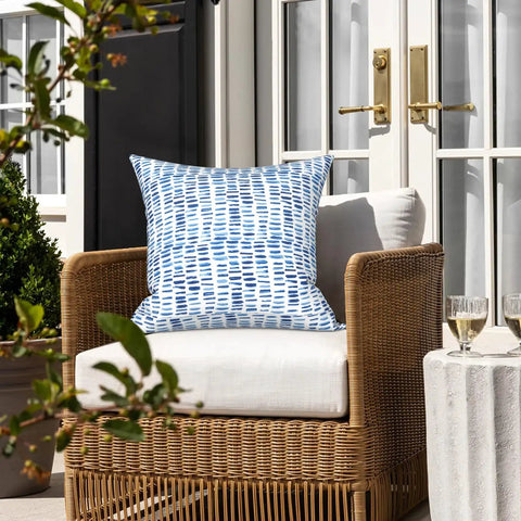 Outdoor Indoor Throw Pillows 2 Piece Set With Cozy Plush Inserts 18 By 18 Inch Square Pebble Blue All Weather Fabric on patio chair