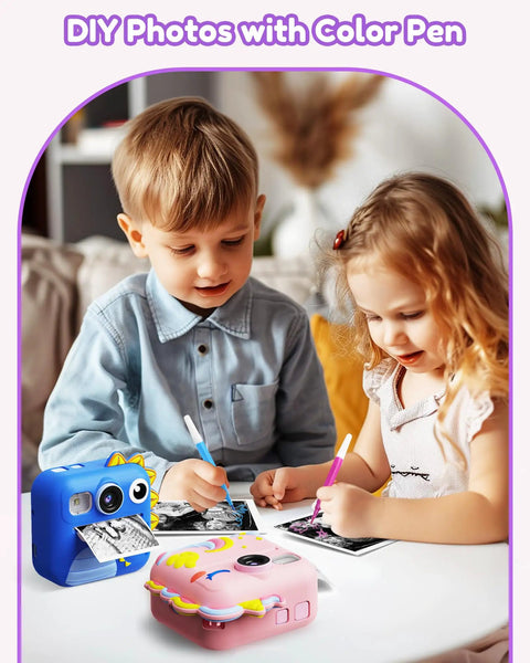 Kids Camera With Instant Print For Girls Ages 3 12 2.4 Inch HD Screen 1080P Video music MP3 player games, blue and pink