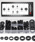 180 Piece Rubber Grommet Kit Assorted Eight Sizes For Automotive Wiring One Quarter Inch To One Inch Perfect For Do It Yourself Car Projects And Wire Protection With Flexible Durable Grommets in a transparent storage box.