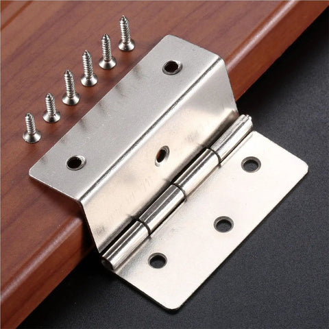 Four Pack Silver 59mm Cabinet Door Hinge Set for Luggage, Jewelry Boxes, Suitcases and Vintage Furniture - 6-Hole Tri-Fold Decorative